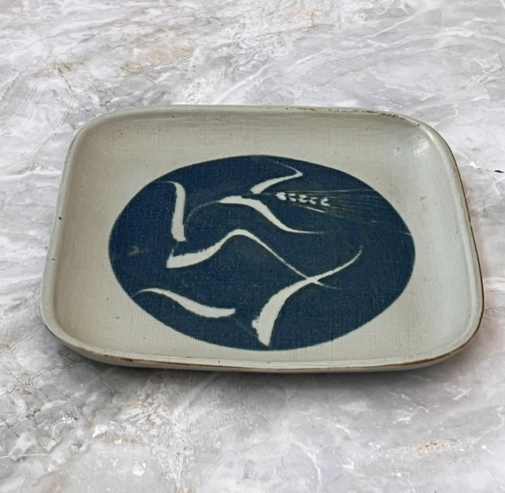 Studio Art Pottery Japanese Square Plate 9.5" Abstract Design Linen Texture